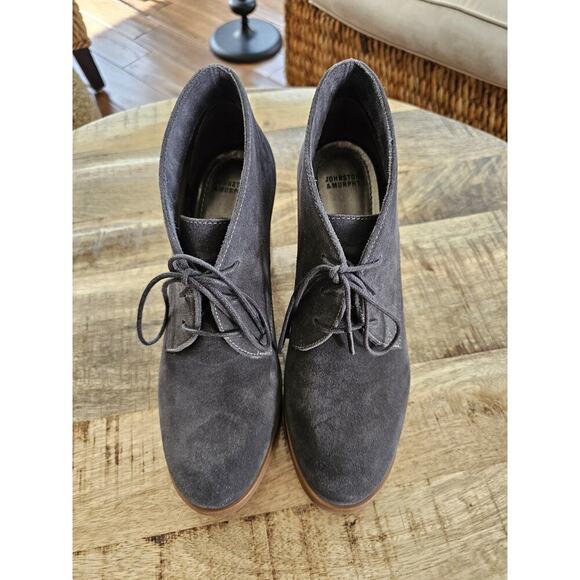 Johnston & Murphy Ankle Boots Women's Grey Suede Heels Size 8.5 Lace Up Boho - Picture 2 of 11